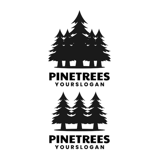 Pine trees silhouette logo design template