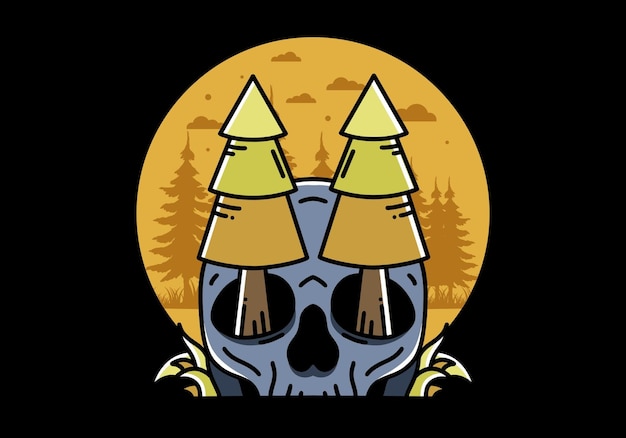 Pine trees stuck in skull illustration design