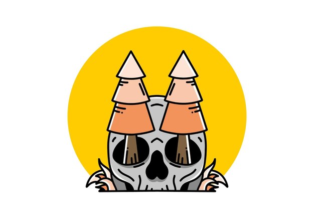 Pine trees stuck in skull illustration design