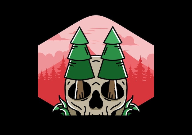 Vector pine trees stuck in skull illustration design
