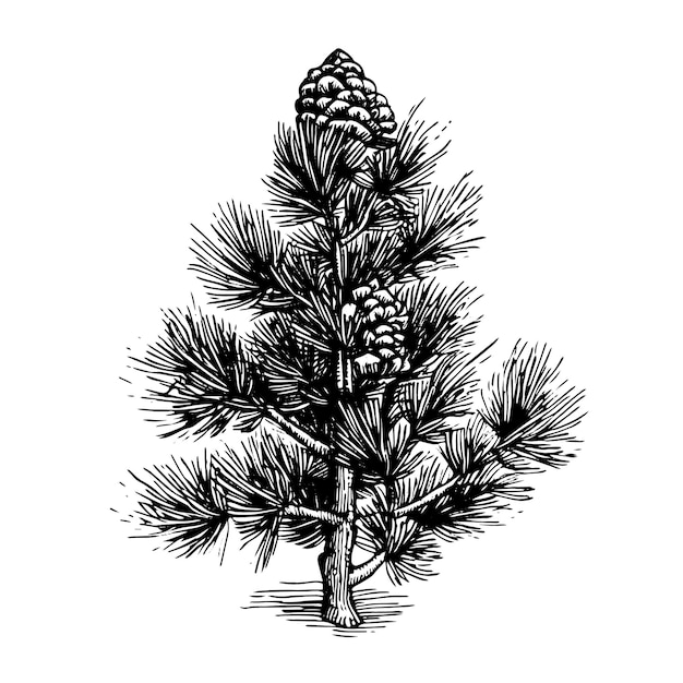 Vector pine vector drawing isolated hand drawn engraved style illustration