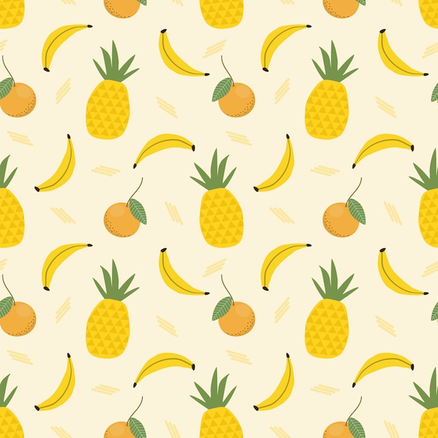 Pineapple and banana seamless pattern.