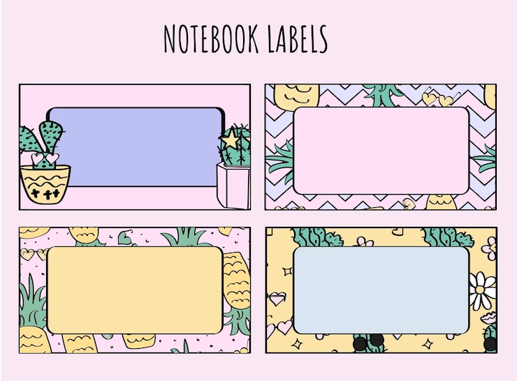 Vector pineapple and cacti name tags notebook sticker labels set