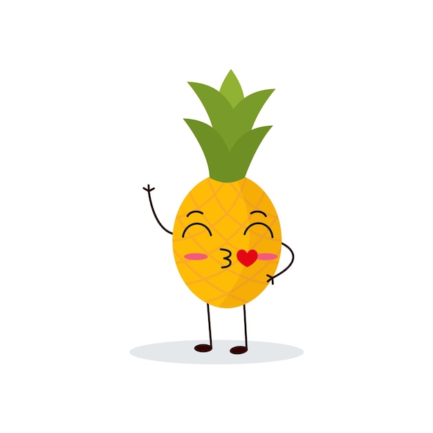 Personaggio dei cartoni animati di ananas isolato su sfondo bianco cibo sano divertente mascotte illustrazione vettoriale in design piatto eps 10