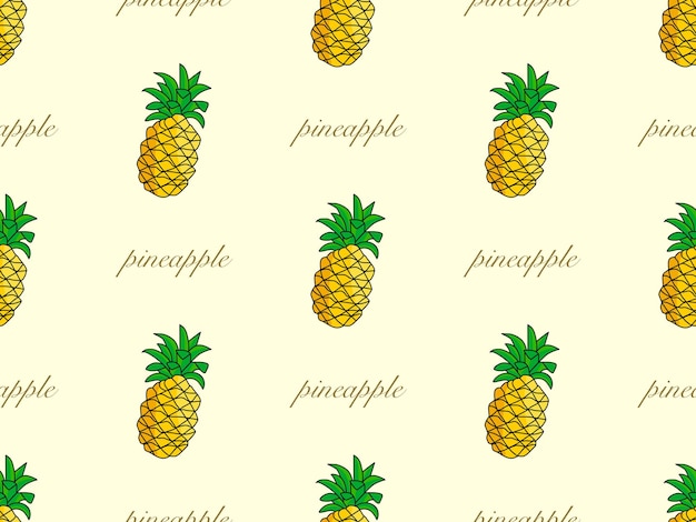 Pineapple cartoon character seamless pattern on yellow background