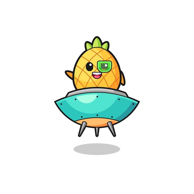 Pineapple cartoon riding a future spaceship cute design