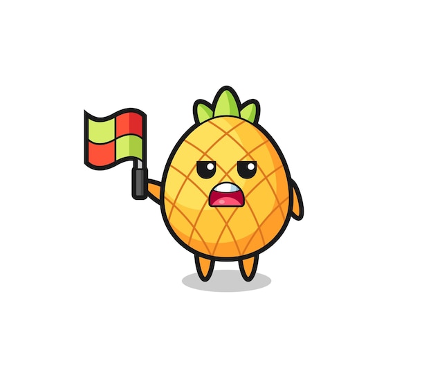 Pineapple character as line judge putting the flag up , cute style design for t shirt, sticker, logo element