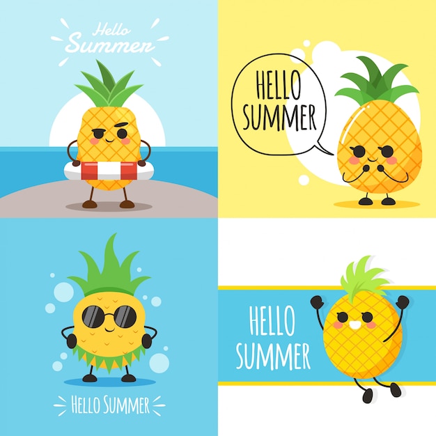 Vector pineapple character illustration