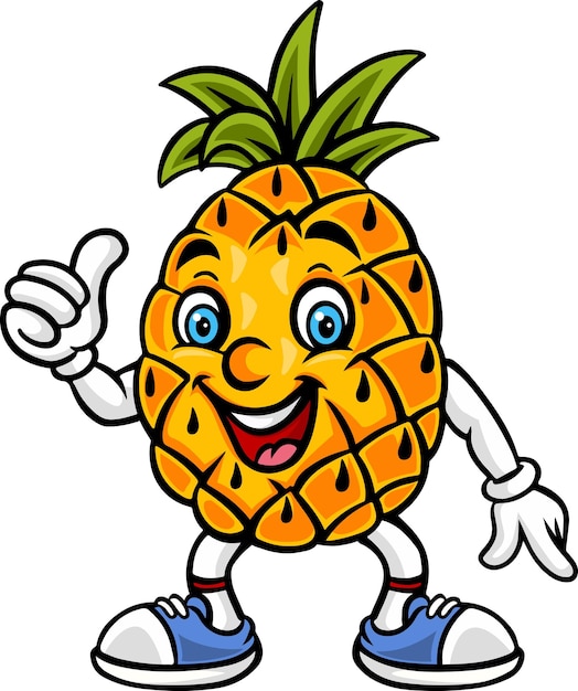 Vettore fumetto della mascotte della frutta dell'ananas che dà un pollice in su