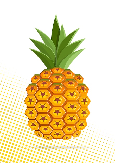 Vector pineapple fruit paper cut design on white background and yellow color halftone vector design illustration of pineapple fruit paper cut style summer fruits vector illustration