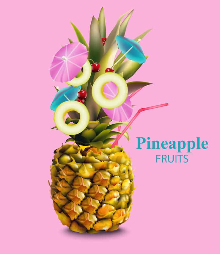 Vector pineapple fruit on pink background