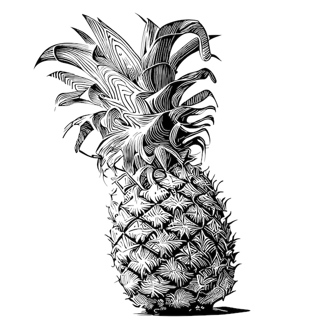 Скетч фруктов ананаса, нарисованный вручную в векторе в стиле doodle