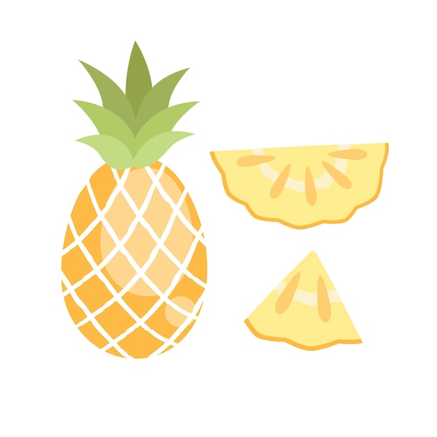 Vector pineapple fruits in flat illustration