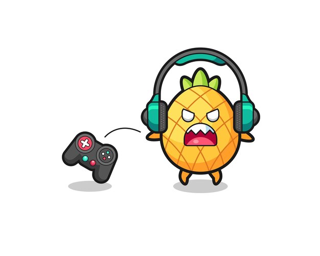 Pineapple gamer mascot is angry  cute design