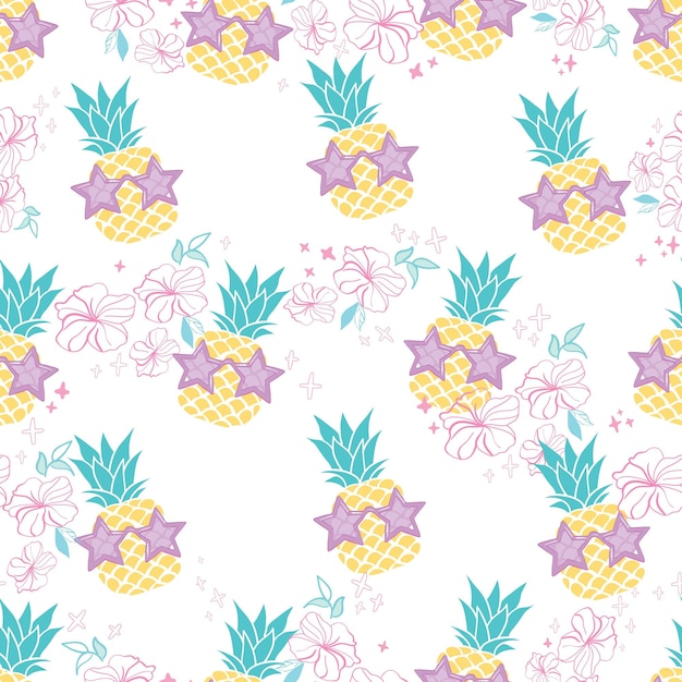 Pineapple glasses pattern fruit pattern vector illustration seamless pattern background