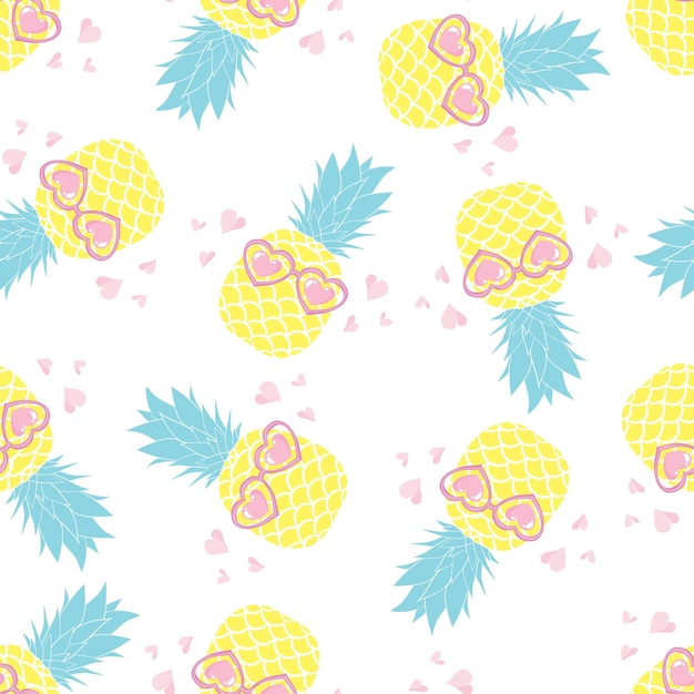 Pineapple Glasses Pattern Fruit Pattern Vector Illustration Seamless Pattern Background