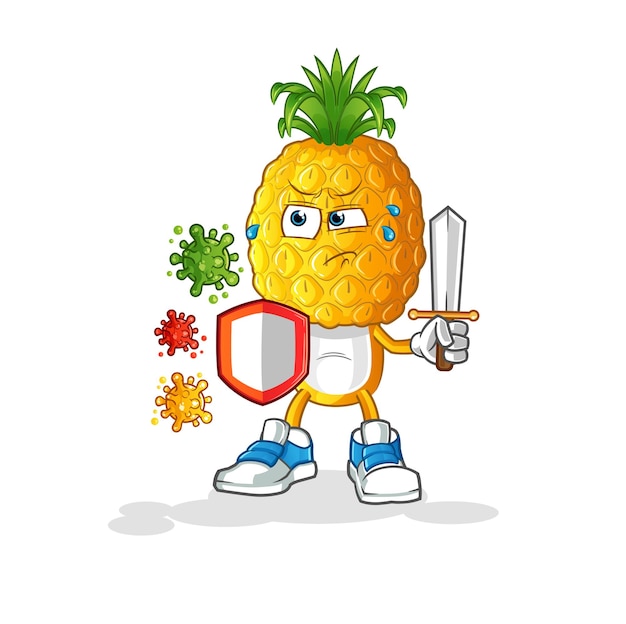 Pineapple head cartoon against viruses cartoon mascot vector