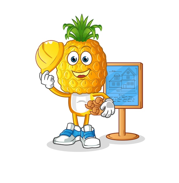 Vector pineapple head cartoon architect illustration. character vector