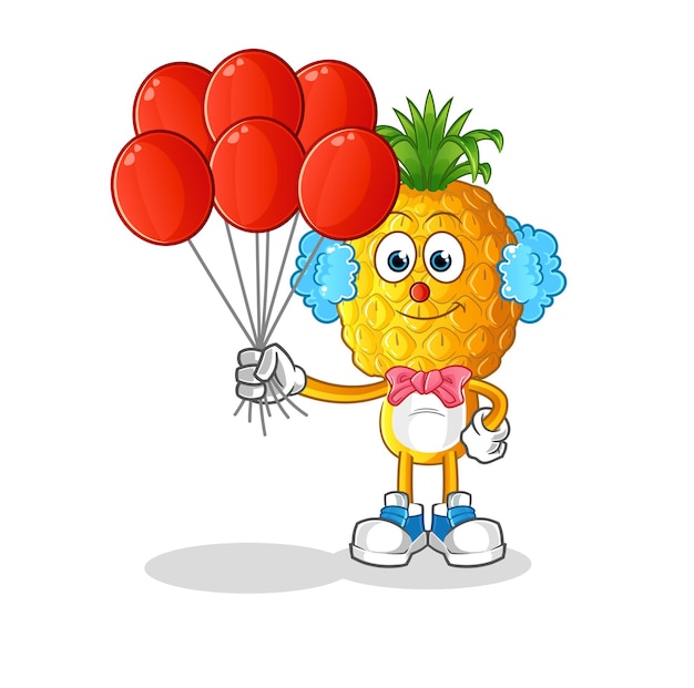 Pineapple head cartoon clown with balloons vector. cartoon character