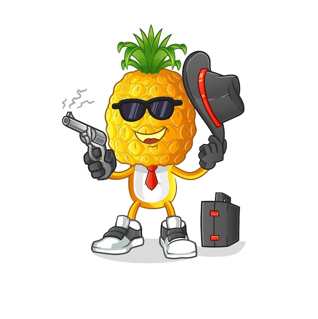 Pineapple head cartoon mafia with gun character. cartoon vector