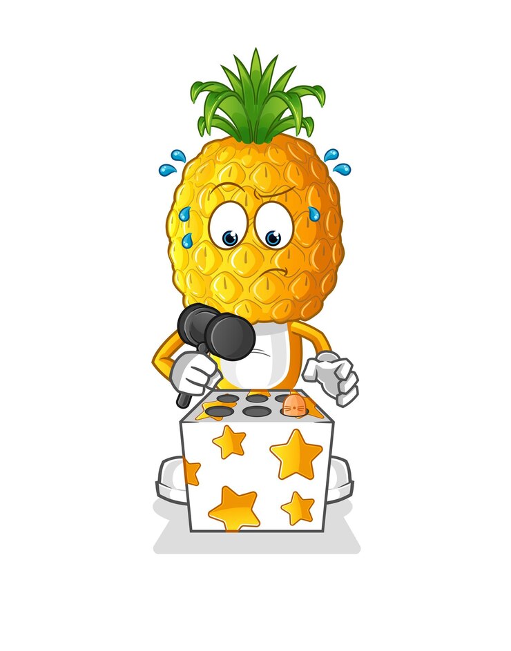 Vector pineapple head cartoon play whack a mole mascot cartoon vector