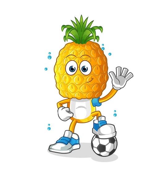 Cartone animato testa di ananas che gioca a calcio illustrazione vettore di caratteri