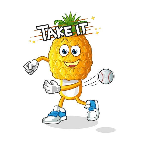 Pineapple head cartoon throwing baseball vector cartoon character