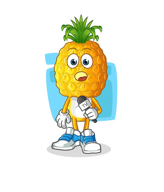 Pineapple head cartoon tv reporter. cartoon mascot vector