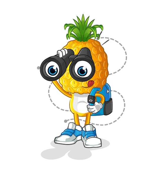 Pineapple head cartoon with binoculars character cartoon\
vector