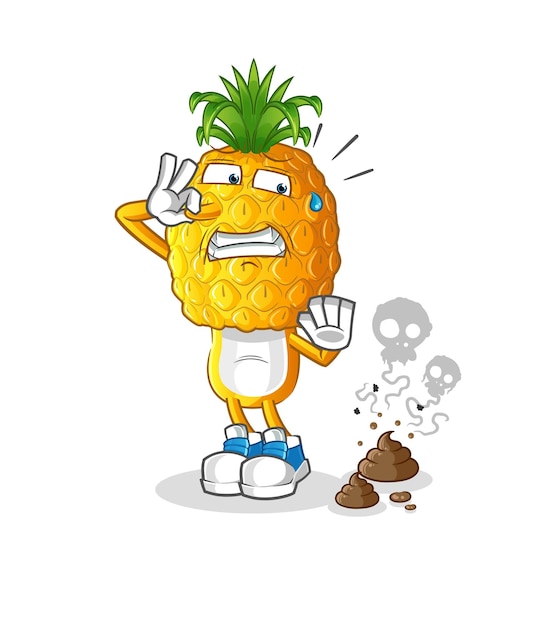 Pineapple head cartoon with stinky waste illustration character vector