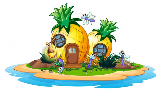 Vector pineapple house on island