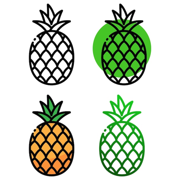 Дизайн значка ананаса в четырех цветовых вариантах