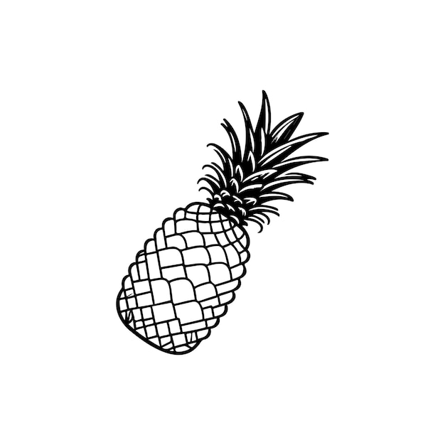 Icona di ananas disegnata a mano in colore nero, elemento vettoriale e simbolo del logo della frutta del ringraziamento perfetto