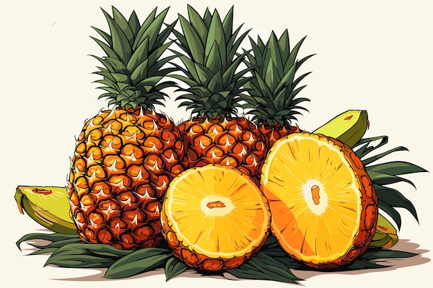 アナナスのアイコン 熱帯のエキゾチックな果物の形状のパターン アナナスの手描きの水彩グラフィック