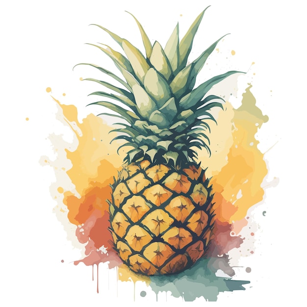 A pineapple is painted on a white background with a yellow background and the word pineapple on it.