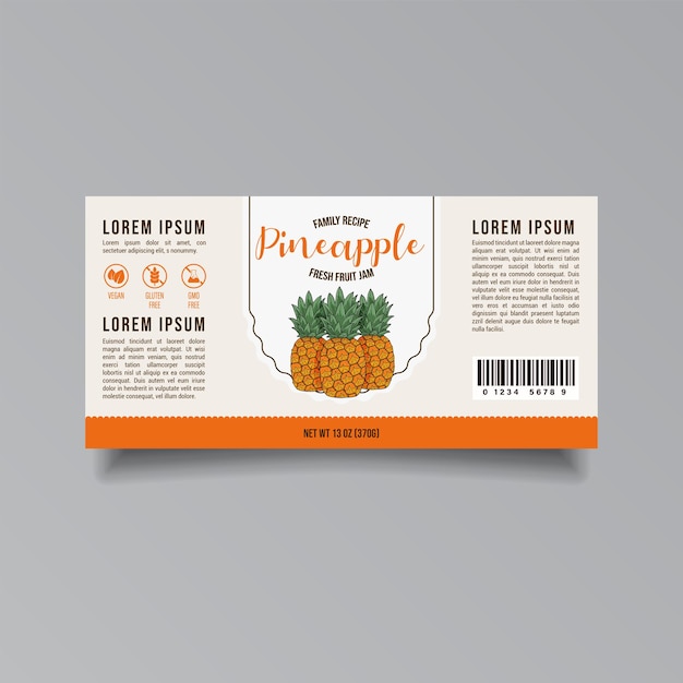 Vector pineapple jam label template isolated