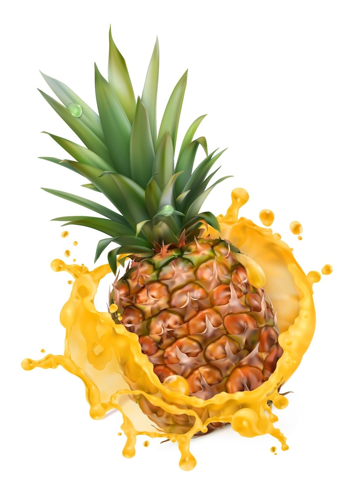 Vector pineapple juice fresh fruit 3d vector icon