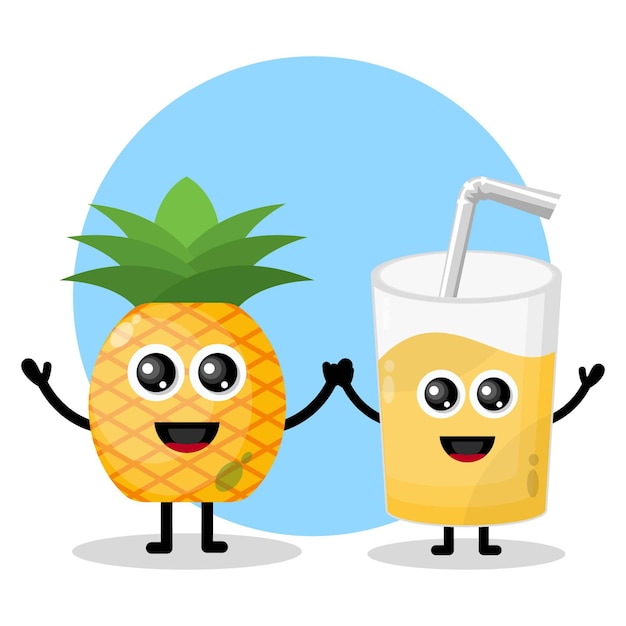 Bicchiere di succo d'ananas simpatico personaggio logo