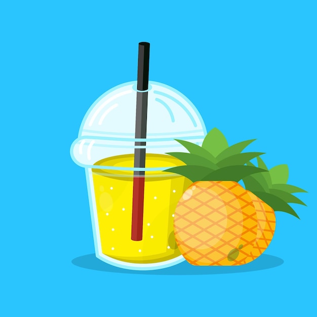 Succo d'ananas con icona di imballaggio in tazza di plastica