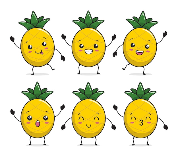 pineapple kawaii mascot cartoon illustration