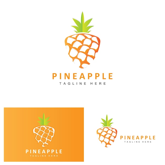 Disegno del logo dell'ananas illustrazione della piantagione vettoriale di frutta fresca etichetta del marchio del prodotto di frutta