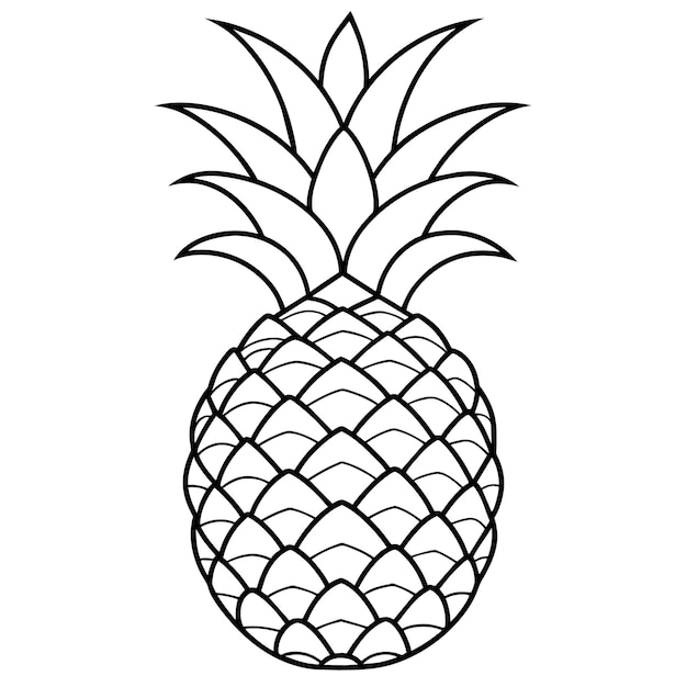 Vettore illustrazione di una pagina da colorare con contorni di ananas per bambini e adulti