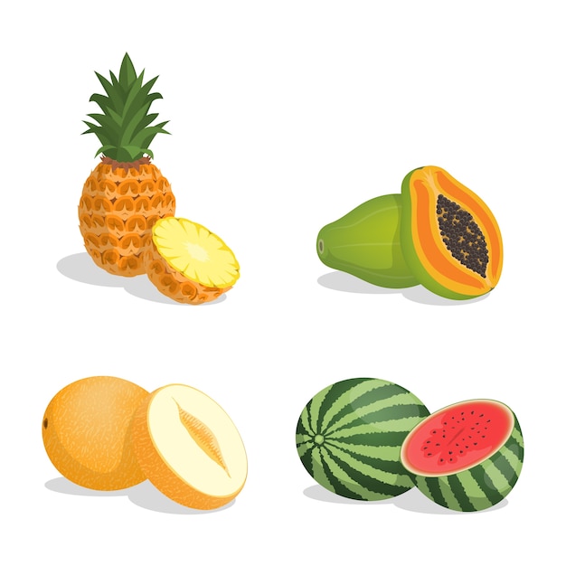 Pineapple, papaya, melon, and watermelon