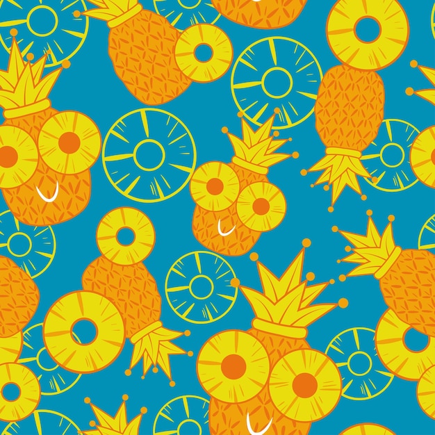 Vector pineapple and pineapple rings.  seamless doodle pattern. cartoon design. vector texture