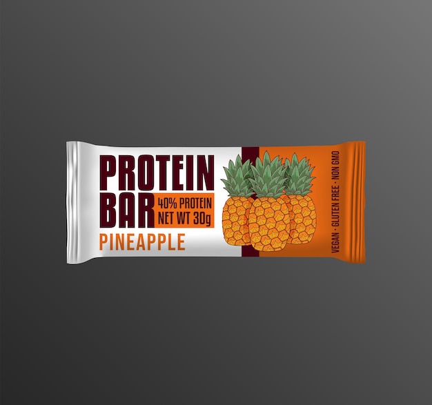 Vector pineapple protein bar label design hand drawn fruit illustration