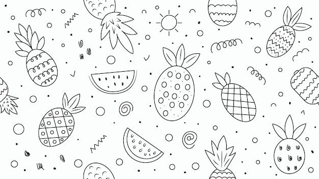 Pineapple Seamless Pattern Doodle Hand Drawn