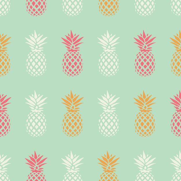 Vector pineapple seamless pattern on mint background