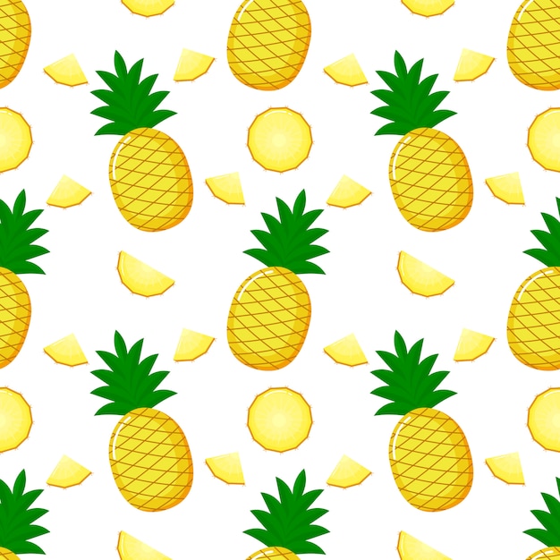 Pineapple seamless pattern and slices. summer fruit summer on white background.