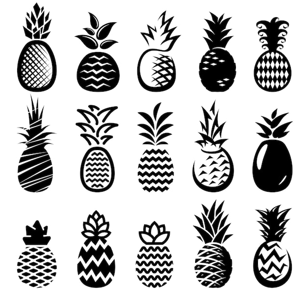 Vector pineapple set collection icons pineapple vector