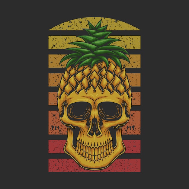 Pineapple skull retro illustration